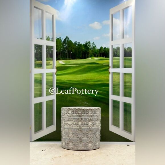 Village Flower (SM) Gray/ Tan Ceramic Planter Pot without drainage hole - Picture 3 of 9